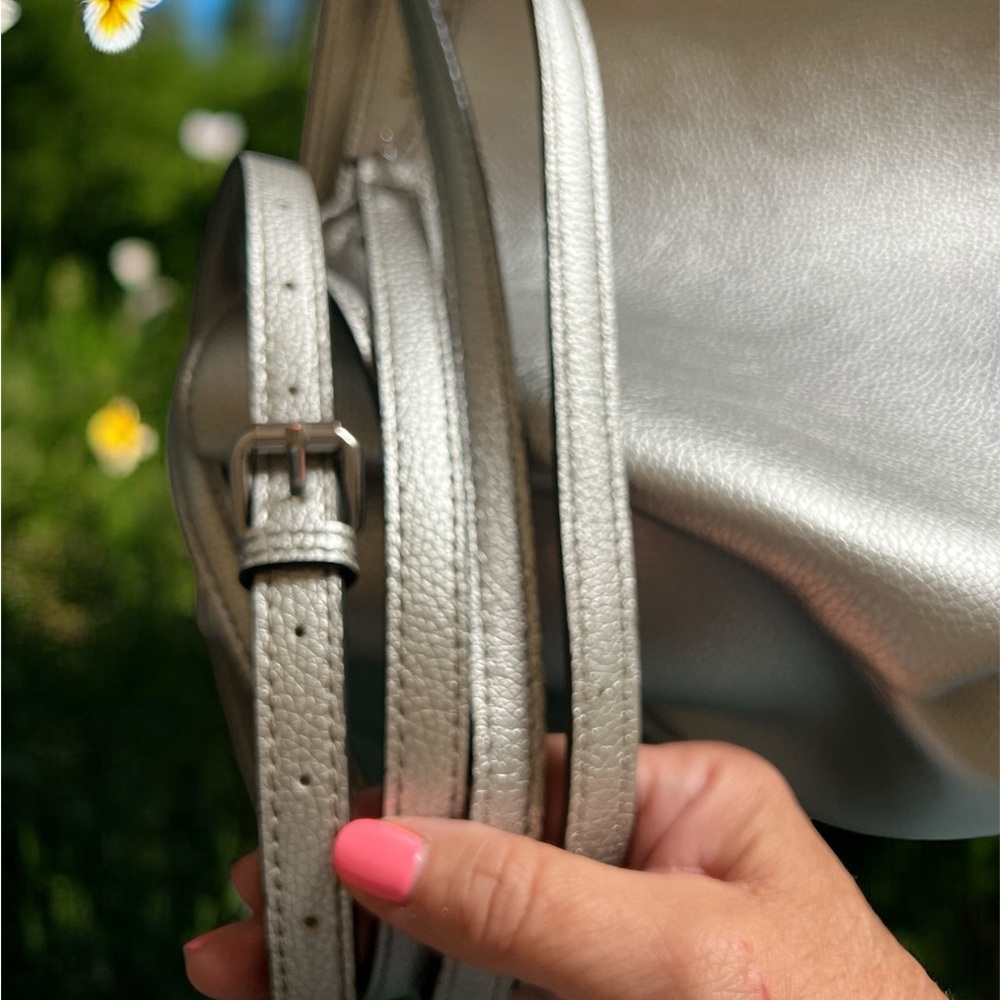 Karl Lagerfeld Metallic Silver Tote or Crossbody Bag - Picture 11 of 12